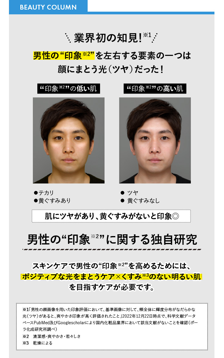 業界初の知見！男性の“印象※2”を左右する要素の一つは顔にまとう光（ツヤ）だった！